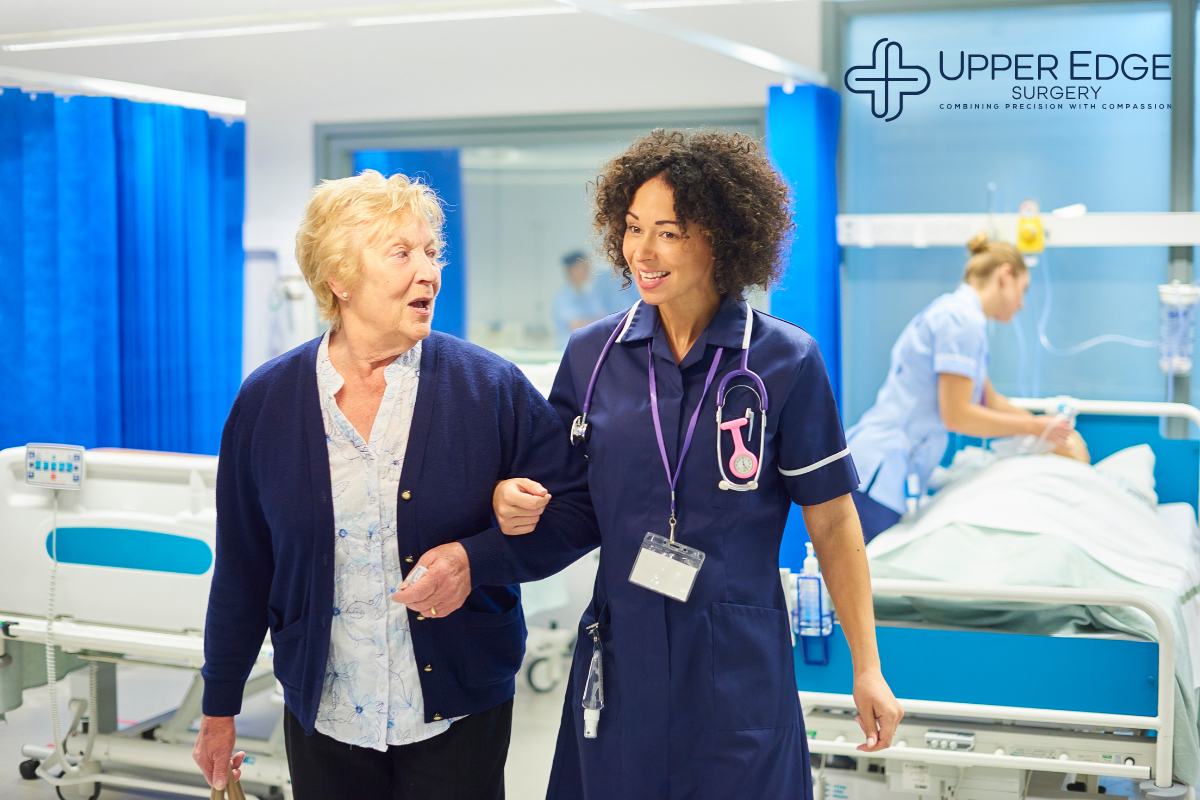 Patient happy and leaving hospital after day surgery